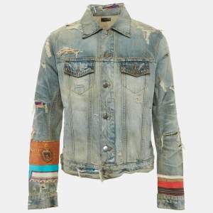 Pre Owned Amiri Blue Denim Patch Scarves Trucker Jacket L