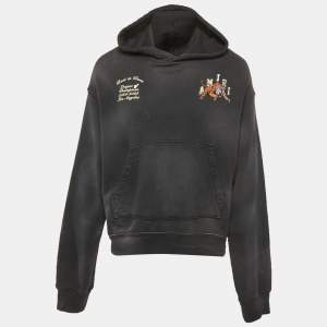 Pre Owned Amiri Black Cotton Knit Graphic Printed Hoodie S