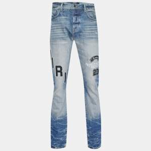 مملوكة مسبقًا Amiri Blue Faded Denim Applique Jeans S/Waist 31"