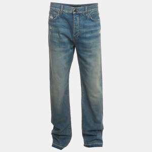 Pre Owned Amiri Blue Denim Release Hem Straight-Leg Jeans XL/Waist 36"