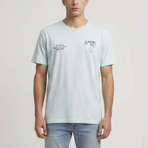 Pre Owned Amiri Sky Blue Rainbow Dove Print Cotton Crew Neck T-Shirt L