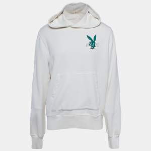 Pre Owned Amiri x Playboy Off White Cover Bunny Logo Print Cotton Hoodie S