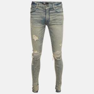 Pre Owned Amiri Blue Denim Distressed Skinny Jeans L/ Waist 30"