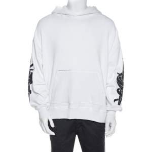 Amiri White Knit Glitter Dagger Detail Hooded Sweatshirt S