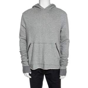 Amiri Grey Cotton Rib Knit Cuff Detail Hooded Sweatshirt M