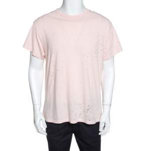 Amiri Pale Pink Distressed Cotton Shotgun T-Shirt M