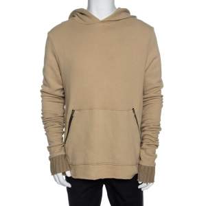 Amiri Beige Knit Raw Edged Detail Hooded Sweatshirt M