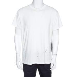 Amiri Off White Distressed Cotton Shotgun T-Shirt M