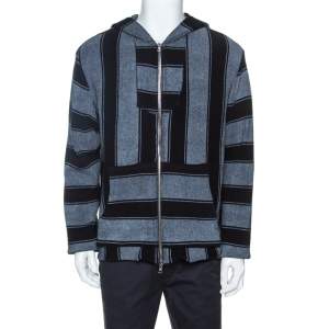 Amiri Bicolor Striped Terry Cotton Zip Front Baja Hoodie M