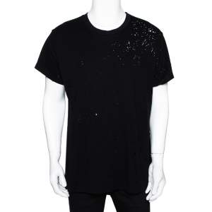 Amiri Black Distressed Cotton Crew Neck T Shirt M