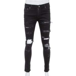 Amiri Black Denim Art Patch Distressed Skinny Jeans M