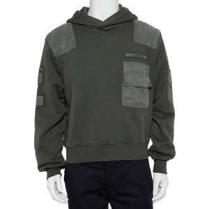 Amiri Military Green Cotton Knit Patched Detail Hoodie XS