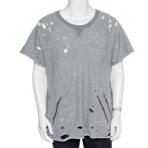 Amiri Grey Cotton Knit Shotgun Shot Sleeve Crewneck Sweatshirt M