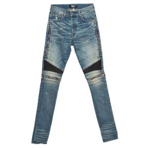 Amiri Blue Denim Muddy Effect Distressed Slim Fit Biker Jeans S