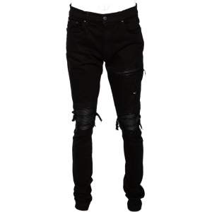Amiri Black Denim & Leather Inset Slim Fit Biker Jeans XL