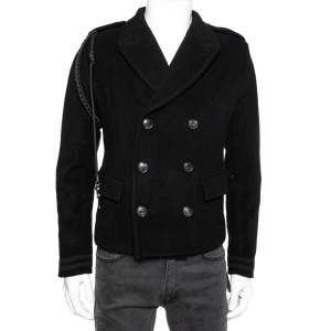 Amiri Black Wool Double Breasted Long Sleeve Coat XS