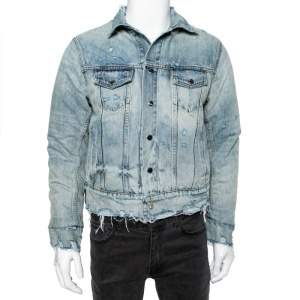 Amiri Blue Distressed Denim Long Sleeve Puffer Jacket XS