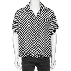 Amiri Black and White Racer Check Silk Button Front Shirt XL