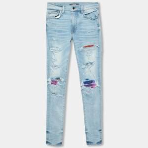 Amiri Indigo Light Wash Denim Art Patch Distressed Jeans XS