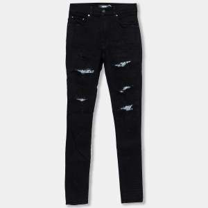 Amiri Black Distressed Denim Sequined Zebra Patch Skinny Jeans XS