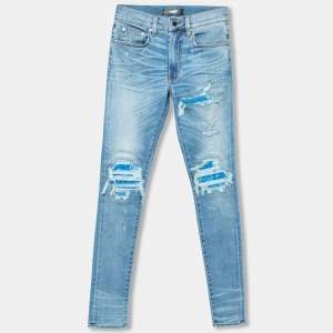 Amiri Indigo Light Wash Denim Distressed Bandana Patch Jeans XS