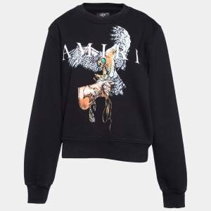 Amiri Black Terry Knit Falcon Print Crewneck Sweatshirt S