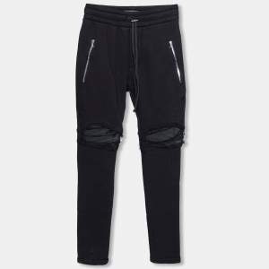 Amiri Black Distressed Cotton & Leather Inset Sweatpants XS