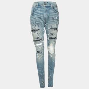Amiri Blue Distressed Denim Crystal Embellished Jeans M