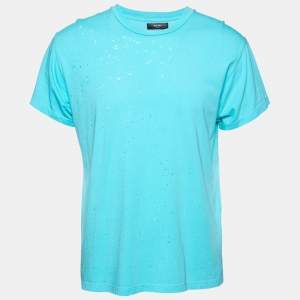 Amiri Blue Cotton Jersey Distressed Crew Neck T-Shirt XS