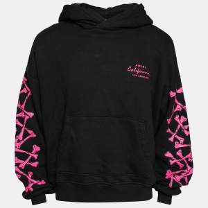 Amiri Black Cotton Bone Embroidered Sleeve Oversized Hoodie XS