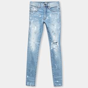 Amiri Blue Denim Distressed Paint Splatter Skinny Jeans S
