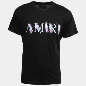 Amiri Black Floral Logo Printed Cotton Crew Neck T-Shirt XS