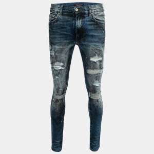 Amiri Blue Distressed Denim Ripped-Detail Skinny Jeans M Waist 32"