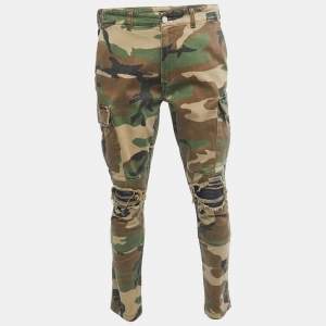 Amiri Multicolor Camouflage Distressed Cotton Cargo Pants M Waist 34