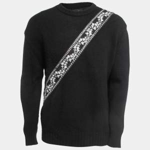 Amiri Black Wool & Cashmere Crystals Embellished Crew Neck Sweater M