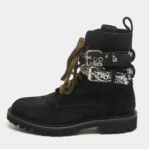 Pre Owned Amiri Black Suede Bandana Combat Boots Size 40