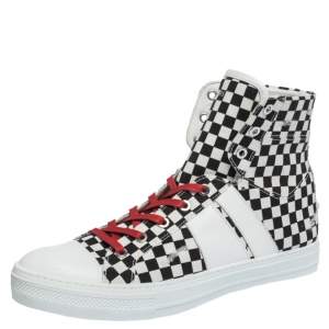 Amiri White/Black Checkered Canvas Sunset High Top Sneakers Size 42