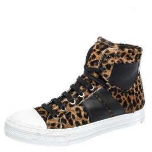 Amiri Brown/Black Leopard Print Calfhair and Leather Sunset High Top Sneakers Size 40