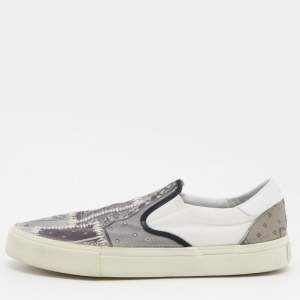 Amiri Grey/White Printed Canvas and Leather Slip on Sneakers Size 43