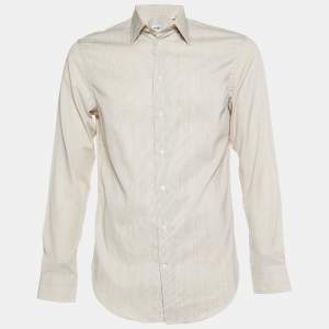 Armani Collezioni Beige Pinstripe Cotton Buttoned Up Shirt S