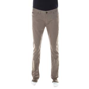 Pre Owned Armani Collezioni Taupe-Beige Cotton Tight Fit Straight Trousers L