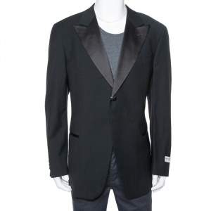 Pre Owned Armani Collezioni Black Wool Button Front Tailored Blazer 3XL