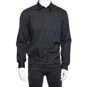 Pre Owned Armani Collezioni Black Checkered Cotton Long Sleeve Shirt L