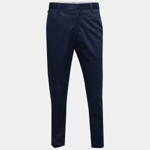 Pre Owned Armani Collezioni Navy Blue Cotton Regular Fit Trousers XXL Waist 37"