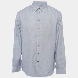 Armani Collezioni Blue Micro Checks Cotton Long Sleeve Shirt XL