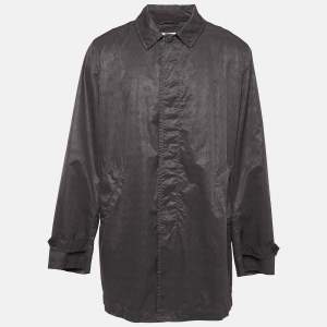 Armani Collezioni Grey Checkered Synthetic Long Overcoat XXXL 