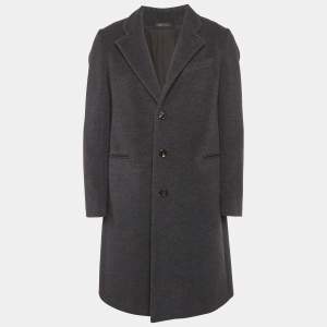 Armani Collezioni Grey Felt Wool Mid-Length Coat M