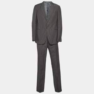 Armani Collezioni Grey Pinstripe Wool Blend Single Breasted Pants Suit XL