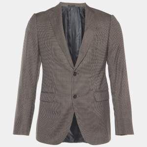 Pre Owned Armani Collezioni Brown Checkered Wool M-Line Blazer L