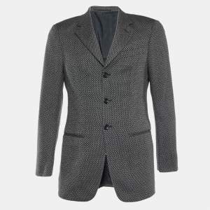 Pre Owned Armani Collezioni Black Patterned Wool Single Breasted Blazer S